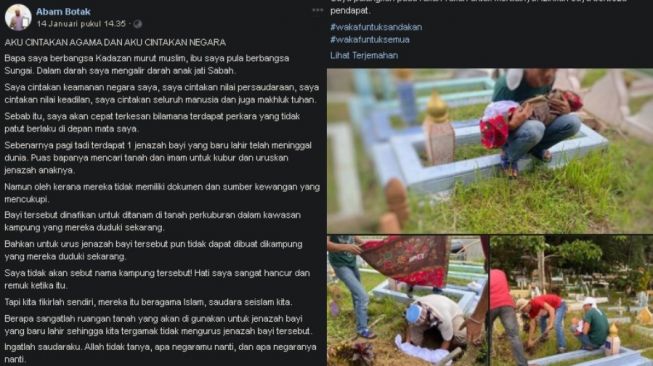 Pria ditolak makamkan bayinya karena tak punya uang. (Facebook)