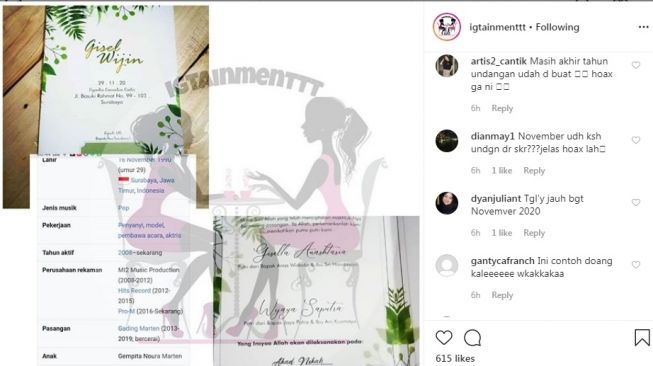 Undangan pernikahan diduga milik Gisella Anastasia dan Wijaya Saputra [Instagram/@igtainmenttt]