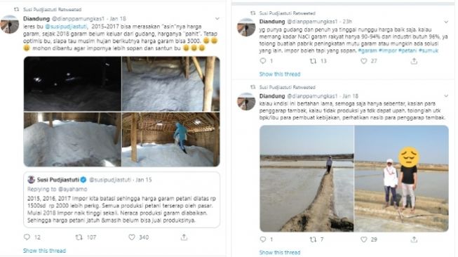 Keluhan petani garam yang dibagikan oleh Susi Pudjiastuti (twitter @dianppamungkas1)