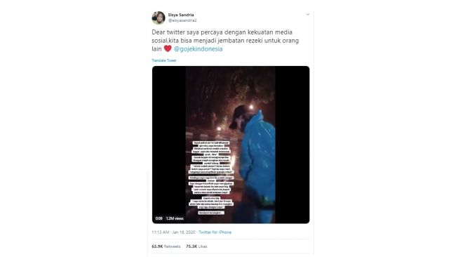 Postingan warganet kisah driver ojol tanpa aplikasi. [Twitter]