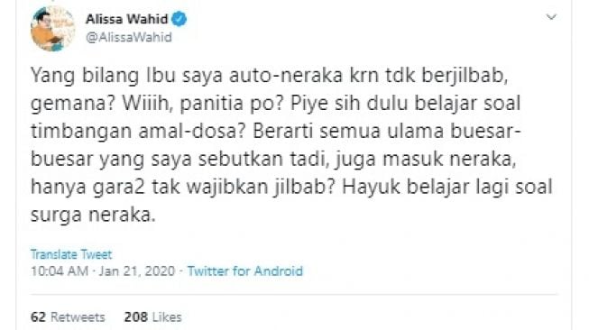 Pembelaan Alissa Wahid terhadap ibunya, Sinta Nuriyah (twitter @AlissaWahid)