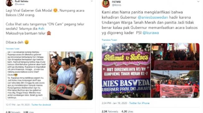 Anies Baswedan dituding numpang acara baksos, Ini klarifikasinya (twitter @kurawa dan @fktmb)