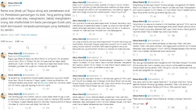 Alissa Wahid menanggapi perdebatan soal jilbab yang menyeret nama ibunya, Sinta Nuriyah (twitter @AlissaWahid)