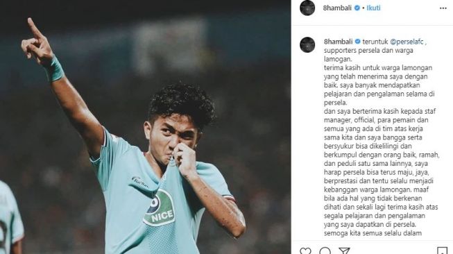 Hambali Tolib resmi berpisah dengan Persela Lamongan. (Instagram/@8hambali).