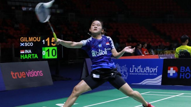 Pebulutangkis tunggal putri Indonesia, Ruselli Hartawan, terhenti di babak pertama Thailand Masters 2020 usai kalah dari Kirsty Gilmour (Skotlandia), Rabu (22/1). [Humas PBSI]