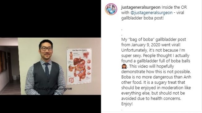 Dokter menglarifikasi kalau kantong empedu tidak berisi boba (Instagram/@justageneralsurgeon)