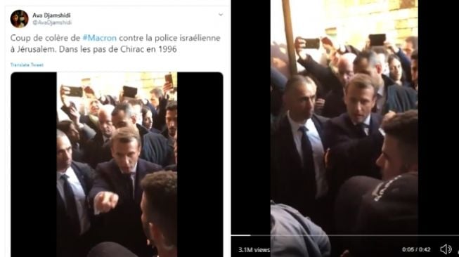 Presiden Emmanuel Macron usir polisi Israel saat masuk gereja milik Prancis (twitter @AvaDjamshidi)