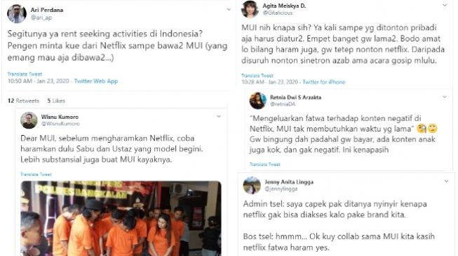 Kritik terkait MUI berniat keluarkan fatwa haram Netflix (twitter)