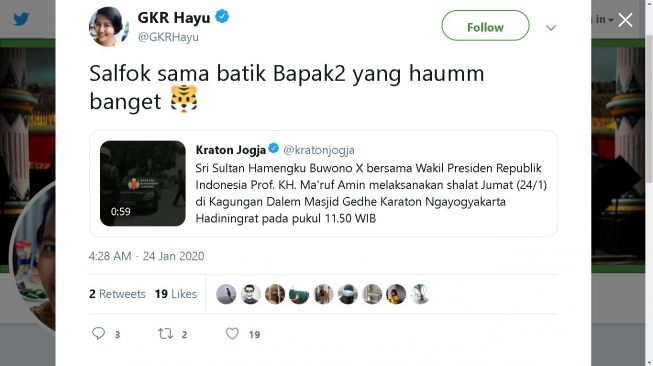 Cuitan GKR Hayu - (Twitter/@GKRHayu)