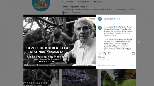 Mother Teresa of The Orangutans Meninggal Dunia di Usia 99 Tahun