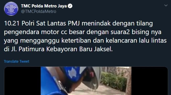 Unggah Video Penilangan Motor Berisik, Cuitan Akun Ini Bikin Salah Fokus