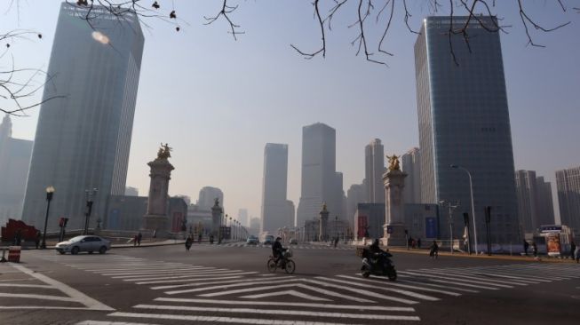 Suasana Kota Tianjin pada Kamis (23/1/2020) atau empat hari sebelum penutupan bagi kendaraan luar provinsi terkait wabah virus corona. (ANTARA/M. Irfan Ilmie)