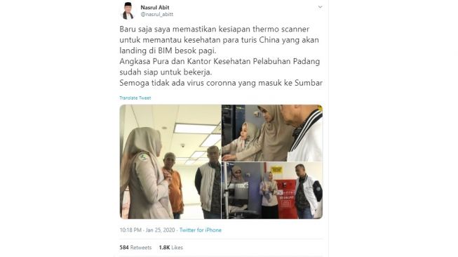 Wakil Gubernur Sumatera Barat Nasrul Abit (twitter @nasrul_abitt)