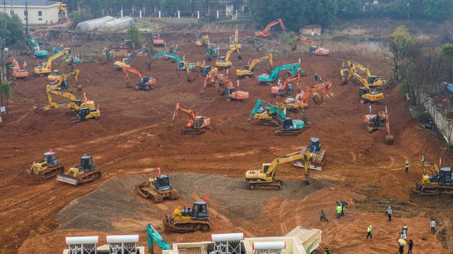 Lokasi pembangunan rumah sakit di Kota Wuhan, Cina, Jumat (24/1).  [Foto/AFP]