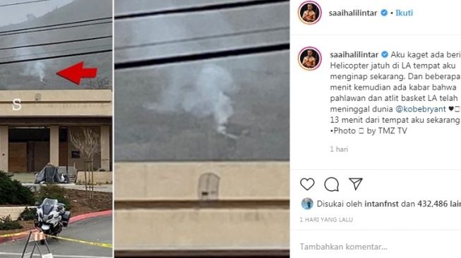 Saaih Halilintar membagikan foto lokasi kecelakaan Kobe Bryant yang diduga milik TMZ TV  [Instagram/Saaihalilintar]