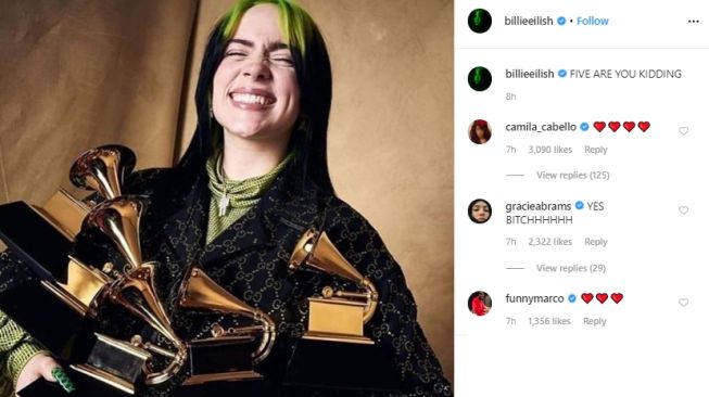 Billie Eilish di Grammy Awards 2020. (Instagram/@billieeilish)