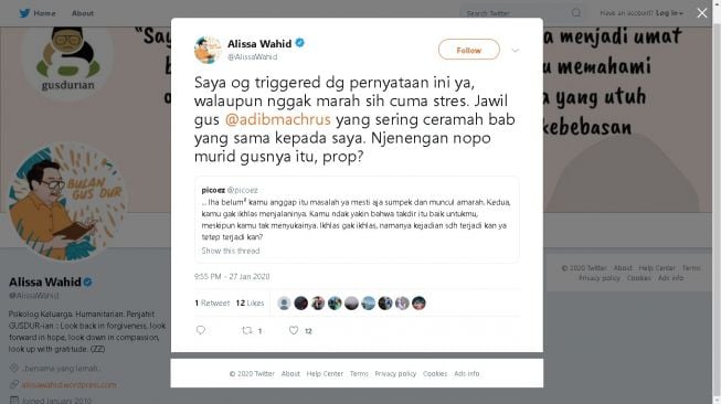 Cuitan Alissa Wahid - (Twitter/@AlissaWahid)