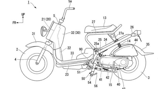 Penampakan gambar paten motor Honda pakai standar samping baru (benneth.co.uk)