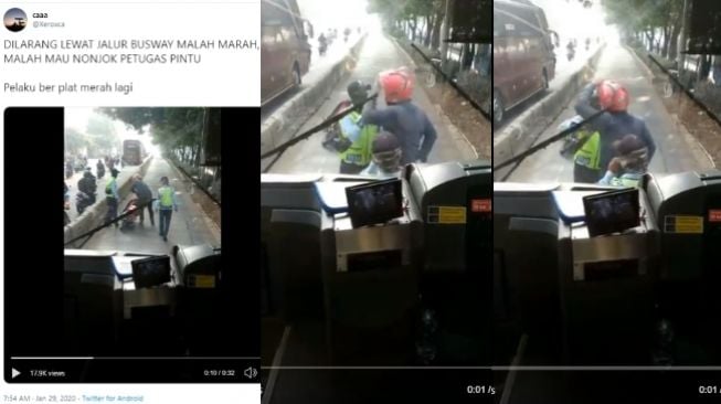 Viral Pengendara Motor Plat Merah Marah-marah Masuk Jalur Busway