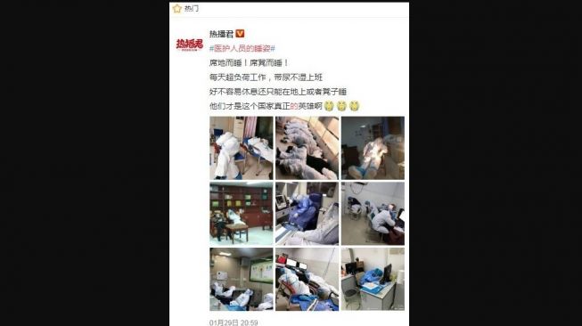 Dokter di China tidur di lantai dan kursi karena kelelahan (Weibo/CCTV News)