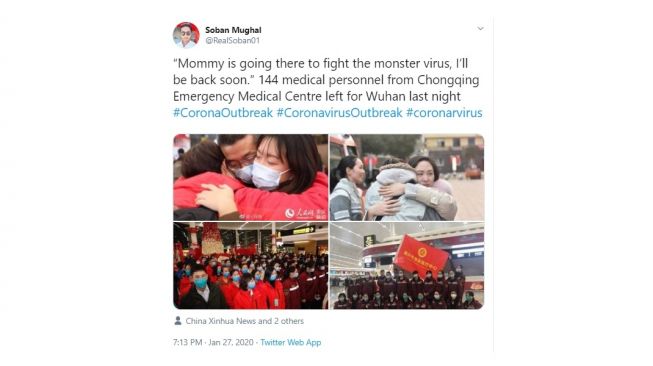 Postingan warganet perawat dan tenaga medis yang dikirim ke Wuhan, China. [Twitter]