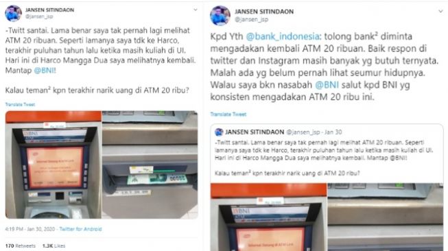 Cuitan Jansen Demokrat Soal ATM 20 Ribu (Twitter @jansen_jsp)