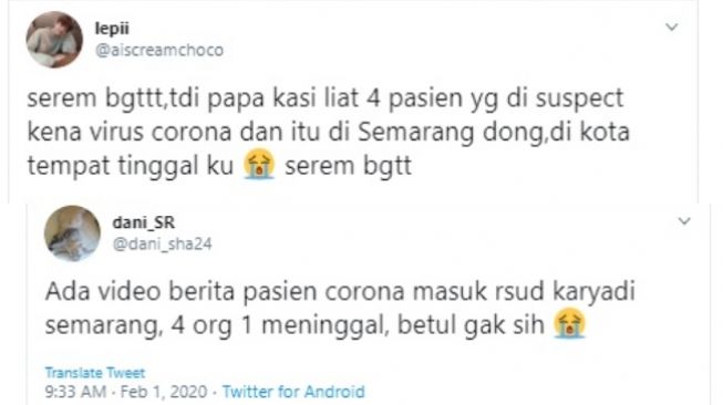 Video lima pasien "terkena" virus corona di Semarang meresahkan masyarakat (twitter)