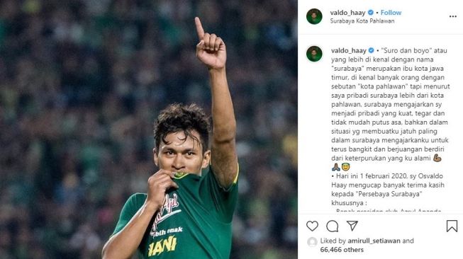 Osvaldo Haay resmi hengkang dari Persebaya Surabaya. (Instagram/valdo_haay)