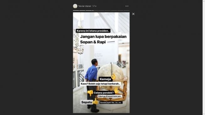 Aturan berpakaian di Istana Kepresidenan Yogyakarta alias Gedung Agung - (Instagram/@istanakepresidenanyogyakarta)