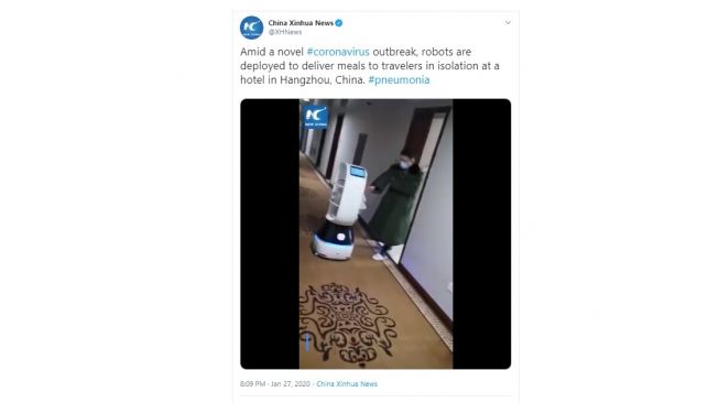 Robot Xiaohuasheng untuk antisipasi penularan Virus Corona. [Twitter]