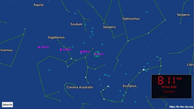 Konjungsi Bulan dengan Mars di Februari 2020. [In the Sky]