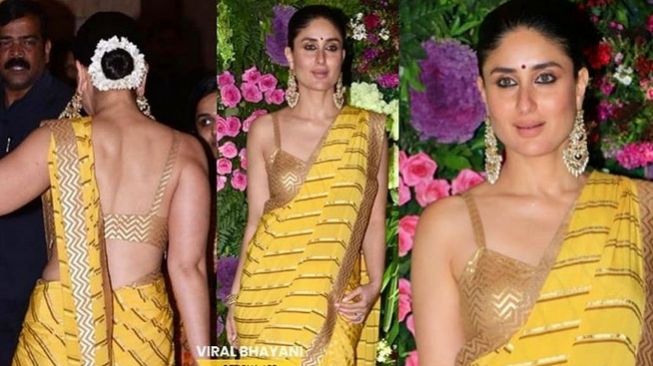 Hadiri Pernikahan Sepupu, Kareena Kapoor Seksi Kenakan Sari Kuning