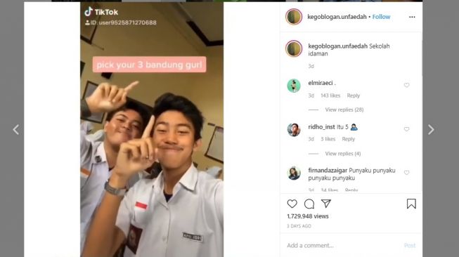 Video TikTok pamer siswi cantik. [Instagram]