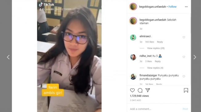 Video TikTok pamer siswi cantik. [Instagram]