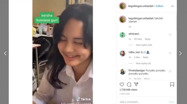 Video TikTok pamer siswi cantik. [Instagram]