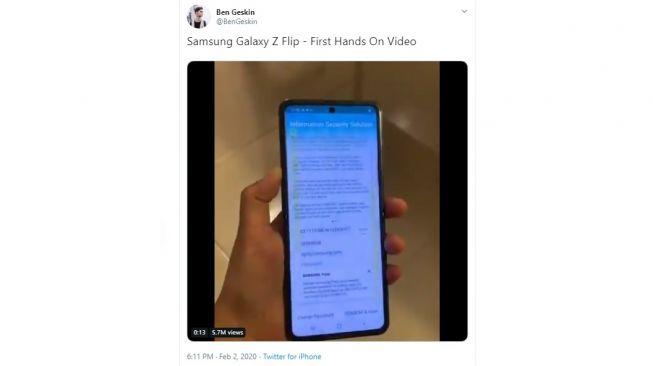 Bocoran Samsung Galaxy Z Flip. [Twitter]