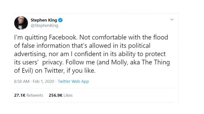 Postingan Stephen King. [Twitter]