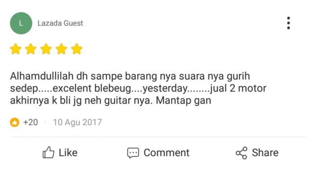 Postingan warganet review gitar. [Twitter]