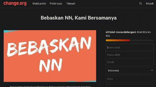 Nyaris Tembus Target, Petisi Bebaskan NN Sudah Diteken 470 Orang