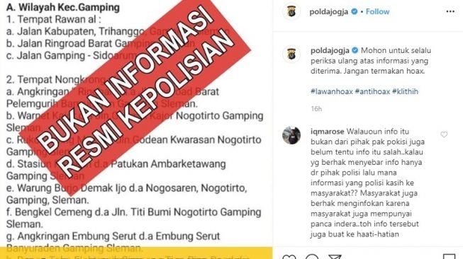 CEK FAKTA: Beredar Daftar Lokasi Rawan Klitih di Sleman, Benarkah?