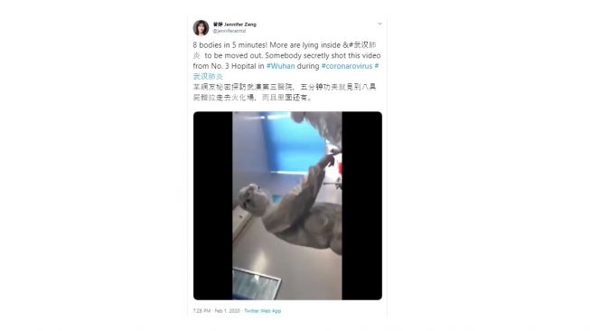 Video penanganan pasien di salah satu RS China. [Twitter]