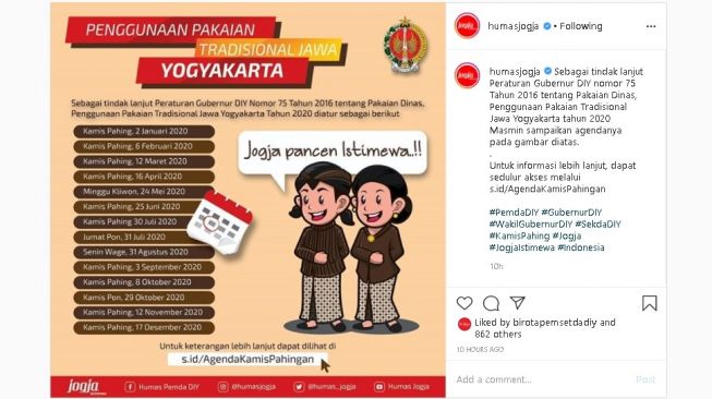 Pakaian tradisional bagi ASN Jogja - (Instagram/@humasjogja)