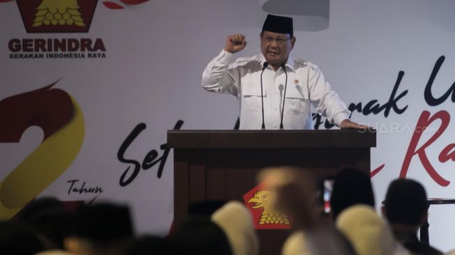 Suasana ulang tahun ke 12 Partai Gerindra di DPP Gerindra, Jakarta Selatan, Kamis (06/02).[Suara.com/Alfian Winanto]