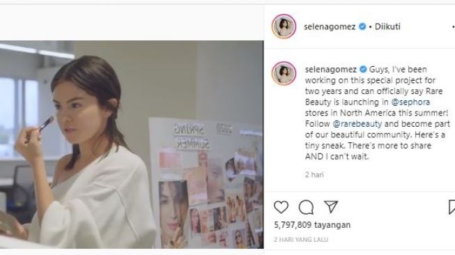 Selena Gomez rilis kosmetik, Rare Beauty. (Instagram/@selenagomez)