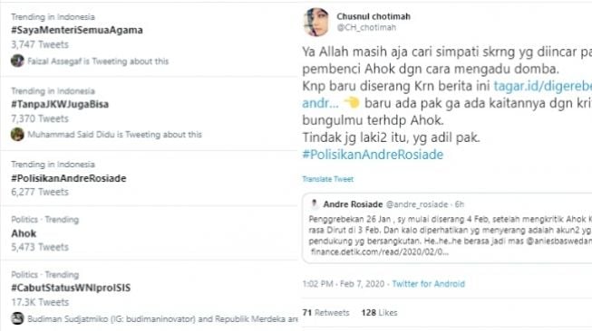 Tagar #PolisikanAndreRosiade Trending (twitter)