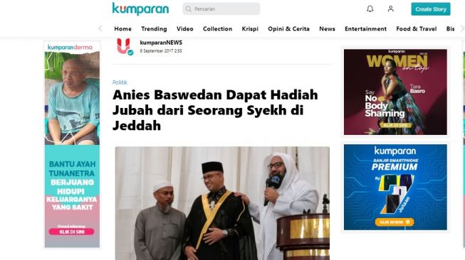 Penjelasan Cek Fakta soal Anies dikabarkan dapat gelar Amirul Amanah (Screenshot Kumparan.com)
