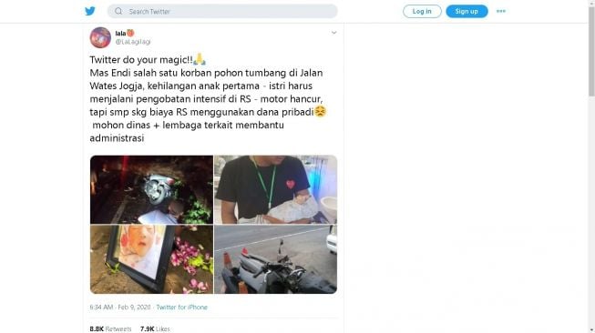 Warganet iba pada korban pohon tumbang Jalan Wates Endi-Silvi. - (Twitter/@LaLagilagi)