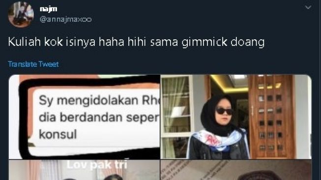 Permintaan dosen kepada mahasiswi saat bimbingan skripsi. (Twitter/@annajmaxco)