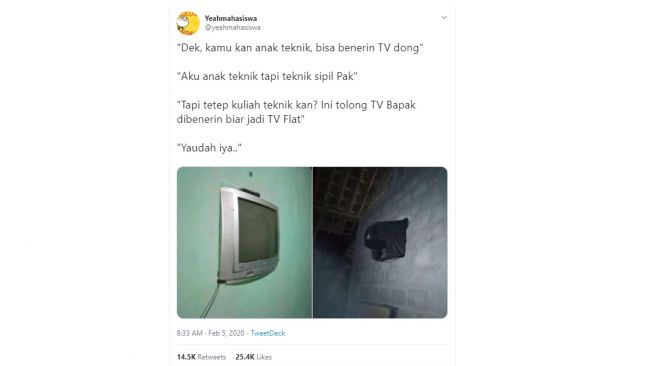 Penampakan tv tabung ala tv flat. [Twitter]