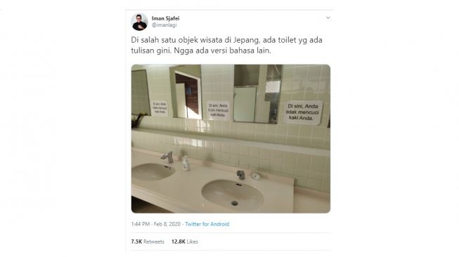 Hanya Berbahasa Indonesia, Imbauan di Toilet Jepang Ini Jadi Sorotan